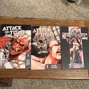 Attack on Titan 1&2 and Death Note 1 Manga Books.